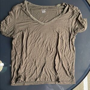 American Eagle Women's Olive Green V-Neck Top